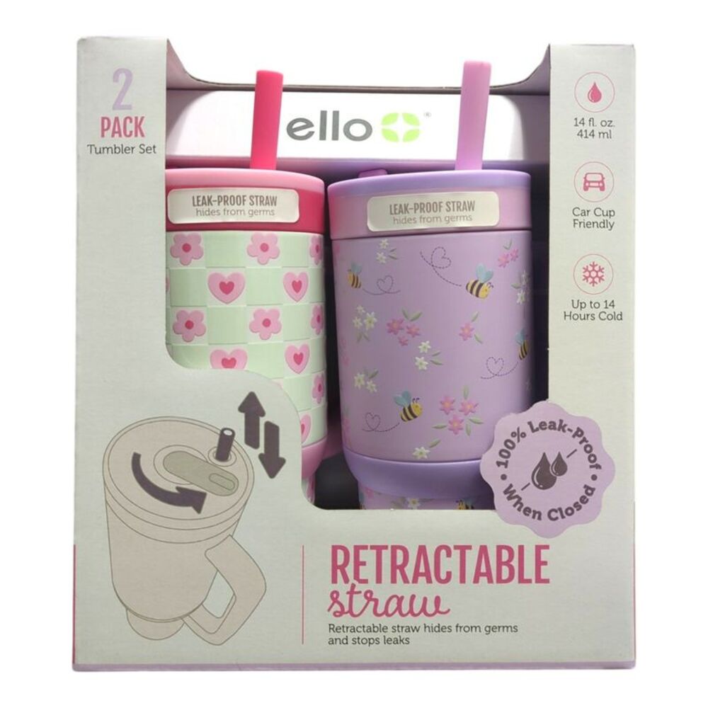 Bee/Flower - Ello Oasis 14oz Stainless Steel Kids Tumbler with Handle, 100% Leak